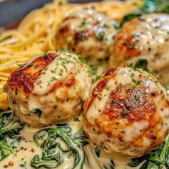 Tuscan Chicken Meatballs in Creamy Spinach Sauce