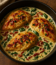 Tuscan Delight: Creamy Garlic Chicken with Sun-Dried Tomatoes