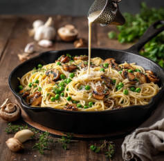 Vegan Creamy Carbonara with Coconut Bacon Crunch