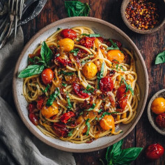 Vibrant Cherry Tomato & Basil Linguine Delight