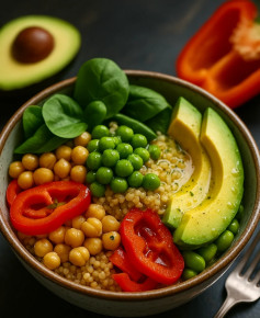 Vibrant Vegan Quinoa Power Bowl with Avocado & Chickpeas