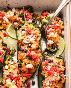 Zesty Chicken and Black Bean Poblano Boats