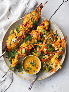 Zesty Chicken Satay with Mango Peanut Crunch