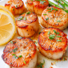 Zesty Lemon Butter Scallops with Garlic Chive Delight