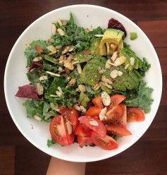 Zesty Lemon Kale Salad with Avocado and Almond Crunch