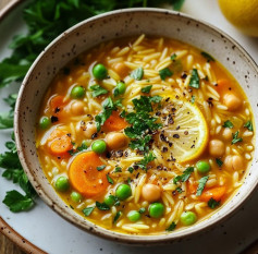 Zesty Lemon Orzo Soup with Turmeric and Fresh Herbs