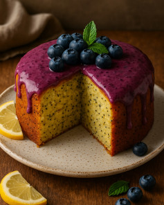 Zesty Lemon Poppy Cake with Blueberry Bliss Glaze
