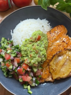 Zesty Salmon Bowl with Fresh Guacamole Delight