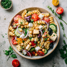 Zesty Vegan Greek Pasta Salad Delight