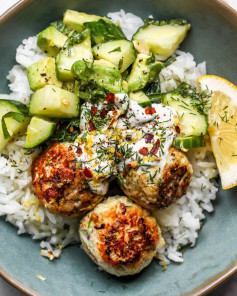 Zesty Zucchini Chicken Meatballs with Fresh Avocado-Cucumber Salad