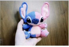 Adorable Crochet Alien Doll with Blue and Pink Design
