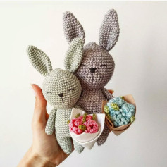 Adorable Crochet Bunnies Holding Tiny Yarn Bouquets