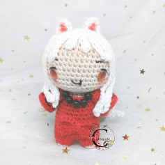 Adorable Crochet Doll with Red Outfit and Long White Hair