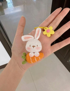 Amigurumi Bunny Keychain with Carrot Charm