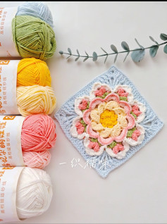 Beautiful Crochet Flower Square with Colorful Yarn Selection