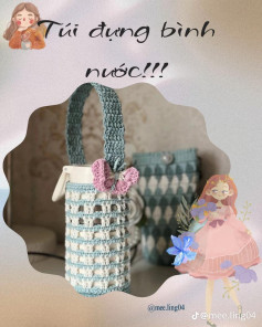 Chart móc len túi đựng bình nước với họa tiết bướm xinh xắn