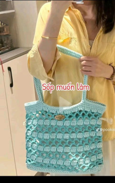 Chart móc len túi xách xanh dương dễ thương