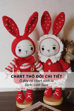 Chart thỏ đôi chi tiết với mẫu móc len đáng yêu cho bé