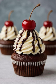 Cherry Bliss Chocolate Cupcakes with Velvety Vanilla Frosting