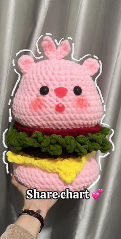 Chú gấu hamburger móc len dễ thương cho người yêu đồ handmade