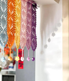 Colorful Crochet Curtain with Floral Edges for Home Decor