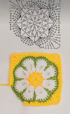 Colorful Crochet Granny Square Pattern with Floral Design