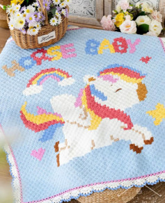 Colorful Unicorn Baby Blanket Crochet Pattern with Rainbow and Hearts