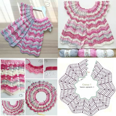 Crochet Baby Dress with Pink and White Zigzag Pattern