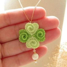Crochet Clover Pendant with Pearl Bead Accent