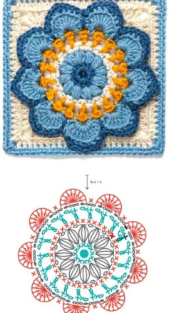Crochet Flower Square Pattern with Detailed Stitch Diagram