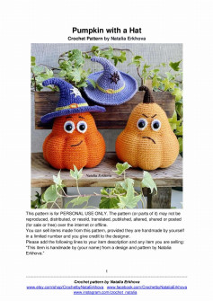 Crochet Halloween Pumpkin with Witch Hat Pattern by Natalia Erkhova