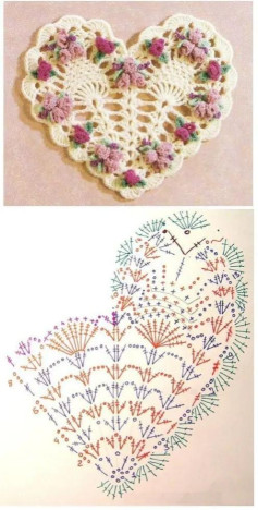 Crochet Heart Pattern with Floral Decorations