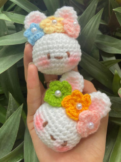 Crochet Kawaii Bunny with Colorful Flower Crown Pattern
