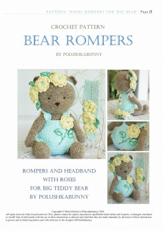 Crochet Pattern for Bear Rompers and Headband with Roses