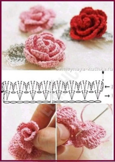 Crochet Pattern for Beautiful 3D Rose Flowers