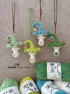 Crochet Pattern for Whimsical Mushroom Ornaments with Colorful Hats