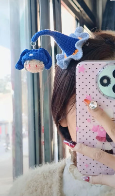 Crochet Witch Hat Hairpin with Cute Plush Doll