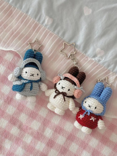 Cute Crochet Bunny Keychains in Winter Outfits