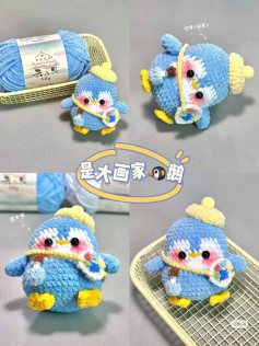 Cute Crochet Penguin Artist with Yarn and Accessories
