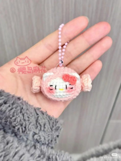 Cute Crocheted Cartoon Keychain with Pink and White Yarn
