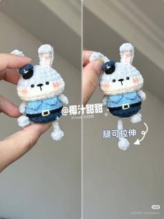 Cute Stretchable Crochet Bunny with Police Uniform