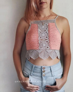 Elegant Crochet Crop Top with Floral and Lace Details