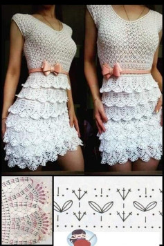 Elegant Crochet Dress with Layered Lace Skirt Pattern