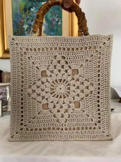 Elegant Crochet Tote Bag with Floral Square Pattern