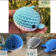 Llavero de ballena tejido a crochet en colores vibrantes