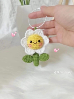 Móc len bông hoa mặt cười dễ thương làm móc khóa handmade