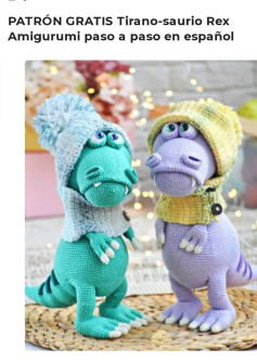 Patrón de Amigurumi de Dinosaurio con Sombrero de Punto