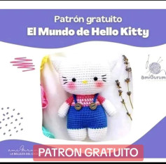 Patrón de amigurumi de Hello Kitty con vestido colorido