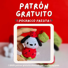 Patrón de amigurumi de Pochacco fresita, diseño adorable y gratuito