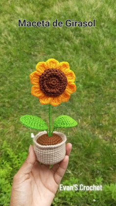 Patrón de Crochet: Maceta Girasol Hermosa y Fácil